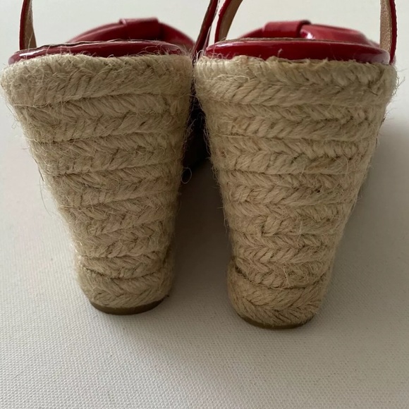 Valentino Red Patent Bow Open Toe Wedge Espadrille - Picture 9 of 9